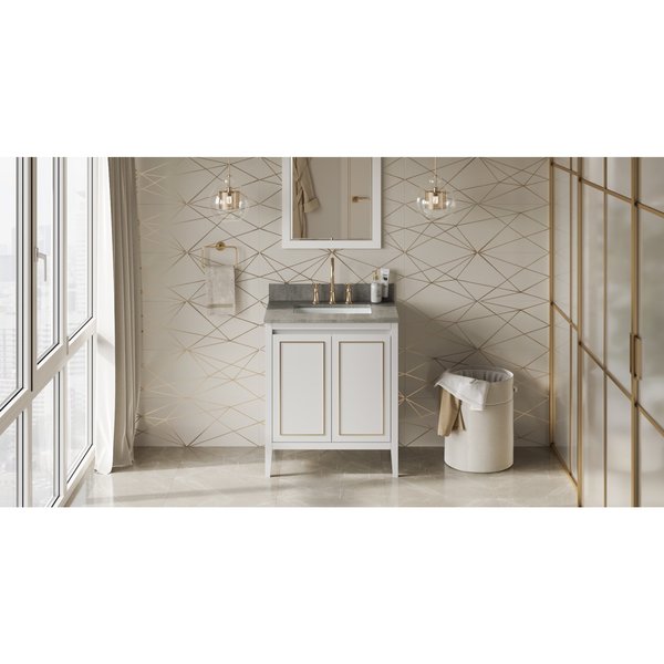 Jeffrey Alexander 30In. White Percival Vanity, Steel Grey Cultured Marble Vanity Top, Undermount Rectangle Bowl VKITPER30WHSGR